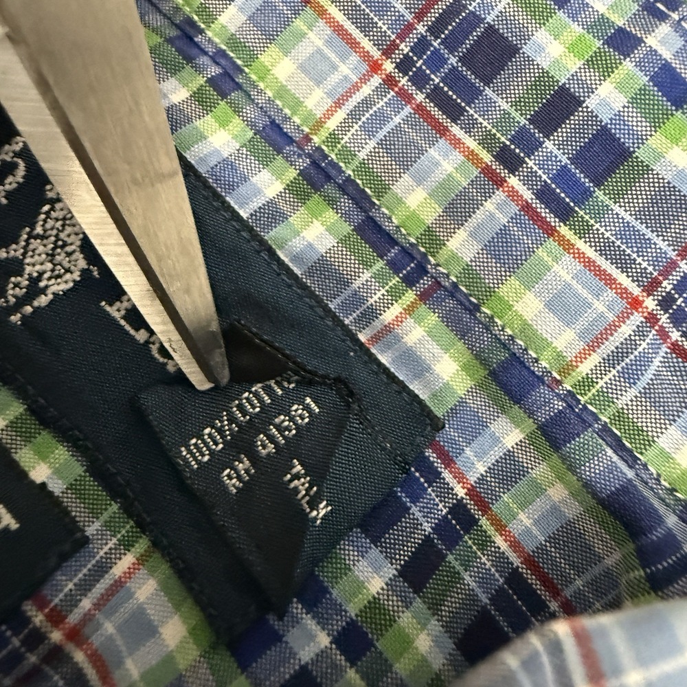 Ralph Lauren shirt men's large 16.5 blue green classic plaid preppy button down - Picture 11 of 12